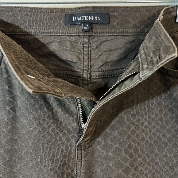 LAFAYETTE 148 Midrise Brown Croc Snake Print Straight Leg Pants Size 12 Stretch - Picture 7 of 7
